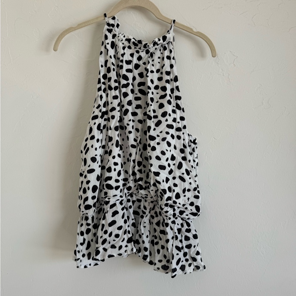 Pink Lily Black and White Spotted Tank Top